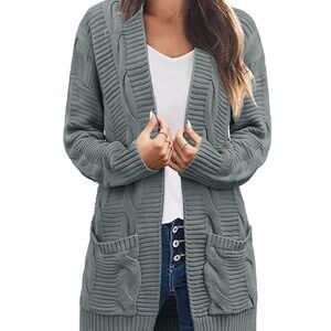 New Women's Gray Cable Knit Cardigan Sweater T23